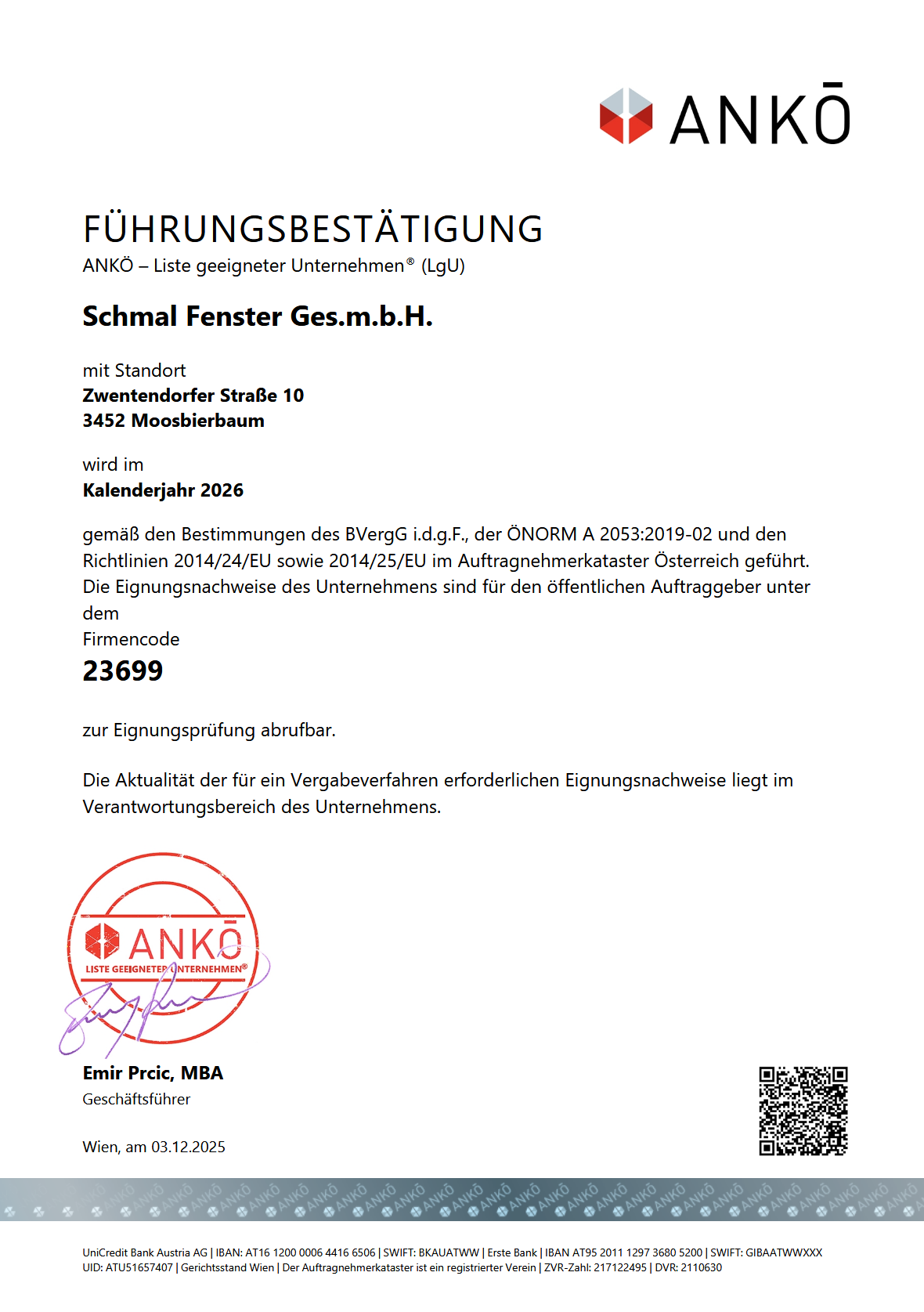 ANKÖ Führungsbestätigung für 2026